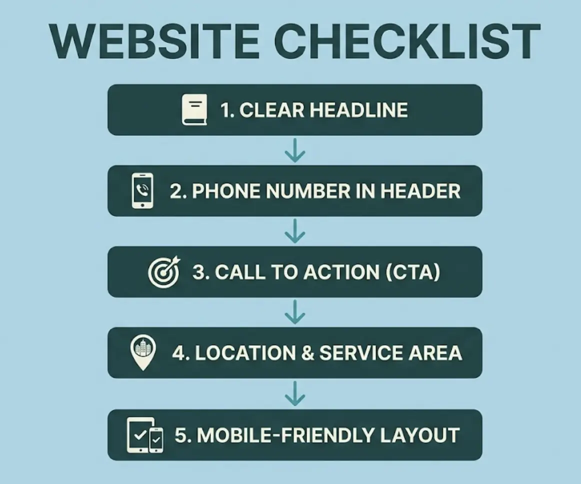 Checklist of must-have elements on every page of a handyman website
