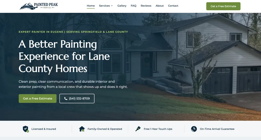 Eugene Oregon client website - Painted Peak Paint Co. by HandySitePro